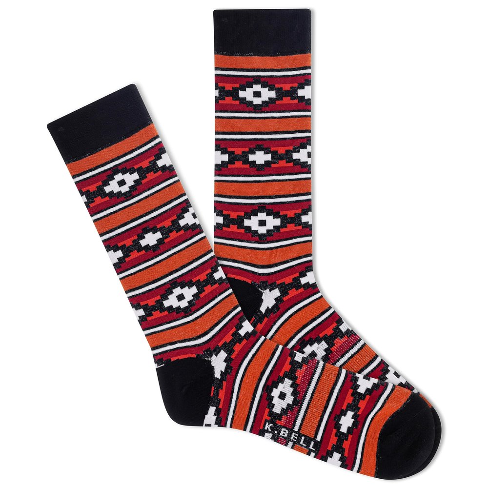 K.Bell Men's Arizona Stripe Crew Sock 1 Pair Pack, Orange, Men's Shoe Size 6-12