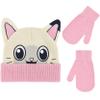 DreamWorks Gabby's Dollhouse Kids Beanie Hat and Gloves Set, Pandy Paws Cuff Winter Knit Cap with Mittens and 3D Ears, Multicolor