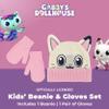 DreamWorks Gabby's Dollhouse Kids Beanie Hat and Gloves Set, Pandy Paws Cuff Winter Knit Cap with Mittens and 3D Ears, Multicolor view 2