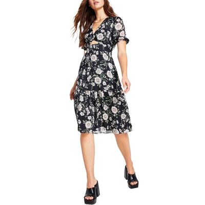 bar III Womens Cutout Floral Midi Dress Black S