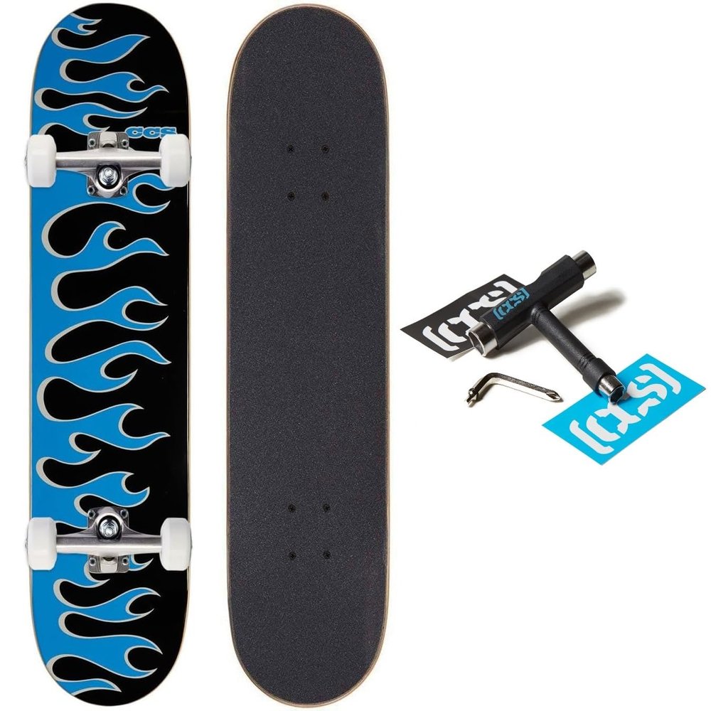 [CCS] Flames Skateboard Complete - Black/Blue - 7.75" x 32.00"