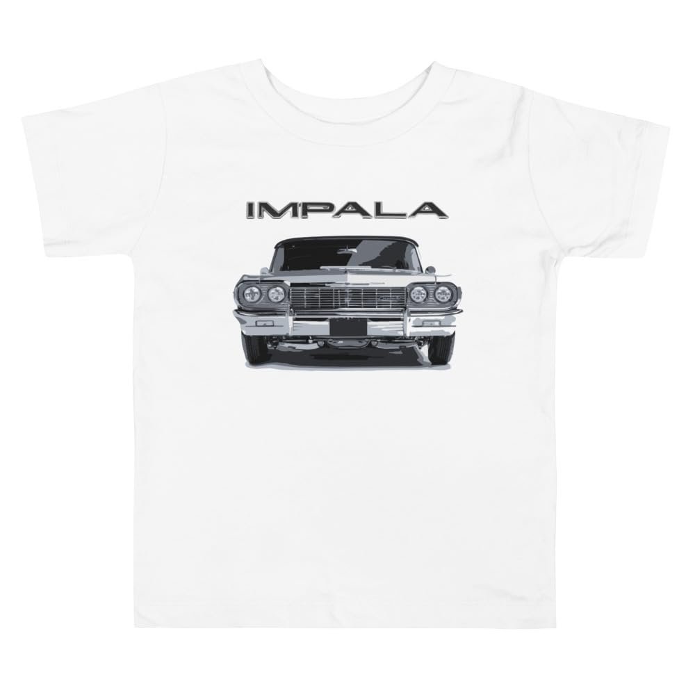 1964 Chevy Impala Classic Cars Old School Automotive Street Design Toddler Short Sleeve Tee White