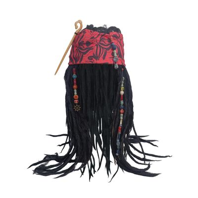EKOCEV Captain Pirate Wig Set Beaded Bandana Dreadlock Wig Sparrow Halloween Party Men Women Cosplay Costume Accessories