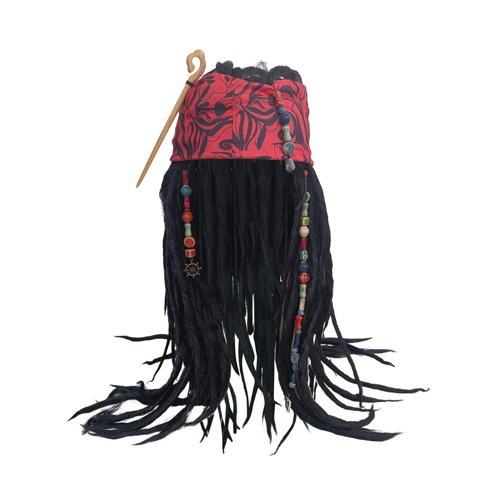 EKOCEV Captain Pirate Wig Set Beaded Bandana Dreadlock Wig Sparrow Halloween Party Men Women Cosplay Costume Accessories