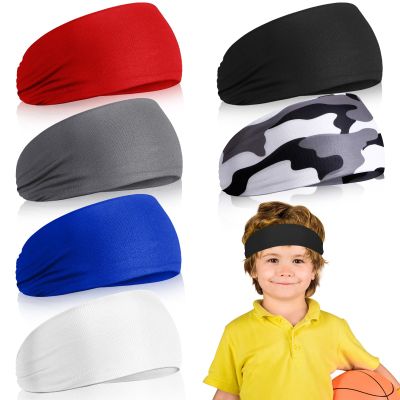6 Pcs Athletic Sweatbands - Boys Kids Youth Sweat-Absorbing Elastic Headbands for Football (Colorful)