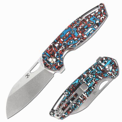 KANSEPT Model 6 Pocket Folding Knives EDC Camping Folding Knife 3.1'' Stonewashed CPM 20CV Material Pocket Folding Knife with Red Black &White Carbon Fiber Handle Everyday Carry K1022A7
