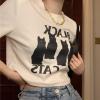 Print Skinny Women T-Shirt Punk Grunge Navel Tops Summer Streetwear Y2k Tops Short Sleeve Sexy 2000s Funny Tees,White,M view 2