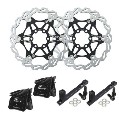 BUCKLOS 180mm Floating Disc Brake Rotor, and 2 Pairs Ceramic Bike Disc Brake Pads with Caliper Mount Adapter Gear Parts Accessories