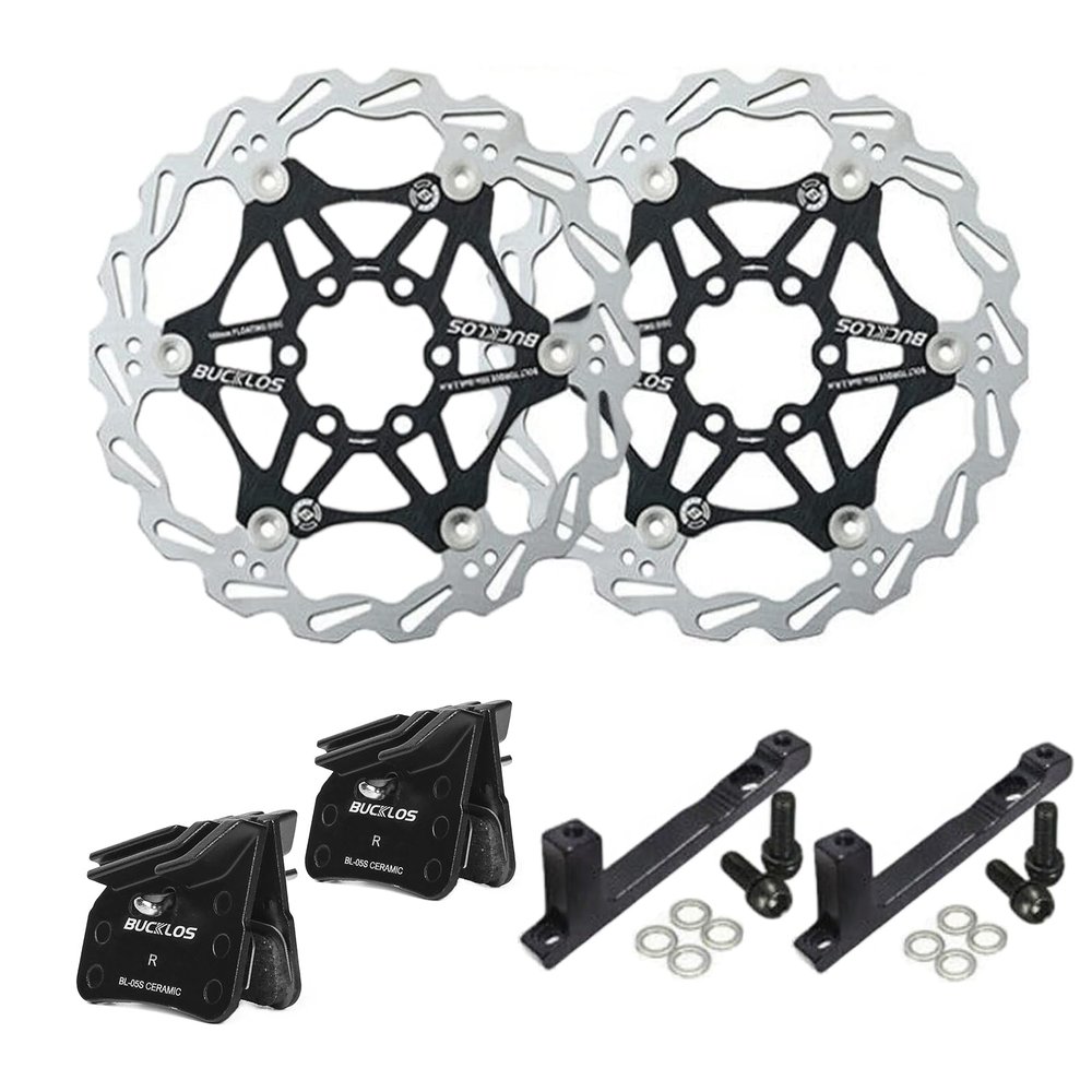 BUCKLOS 180mm Floating Disc Brake Rotor, and 2 Pairs Ceramic Bike Disc Brake Pads with Caliper Mount Adapter Gear Parts Accessories