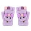 Kids Fingerless Mittens Flip Convertible Mittens Winter Knitted Gloves Cartoon Style Cotton Ski Warm (Purple, One Size) view 1