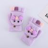 Kids Fingerless Mittens Flip Convertible Mittens Winter Knitted Gloves Cartoon Style Cotton Ski Warm (Purple, One Size) view 2