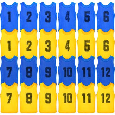 Vabean 24 Pack Nylon Mesh Scrimmage Team Practice Vests Pinnies Jerseys Train Vest for Adult Sport Basketball Soccer Football (Yellow, Light Blue)