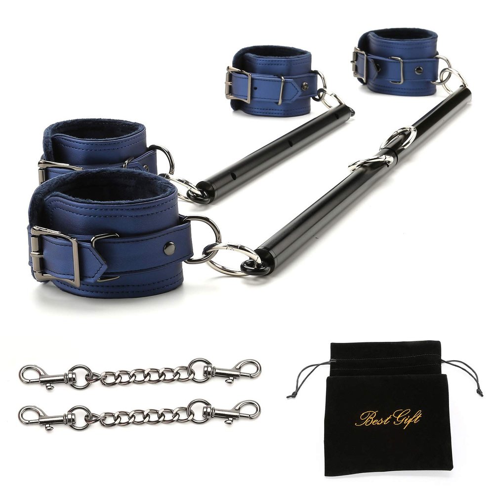 Black Adjustable Spreader Bar Sets with 4 Adjustable Fur Blue Straps Sports Training Fitness Gear Home Gyms