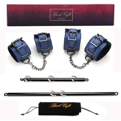 EXREIZST Black Adjustable Spreader Bar Sets with 4 Adjustable Fur Blue Straps Sports Training Fitness Gear Home Gyms