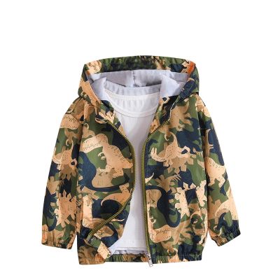 Toddler Kids Baby Boys Outwear Coat Camouflage Dinosaur Print Jacket Zipper Hooded Windproof (Camouflage, 3-4 Years)