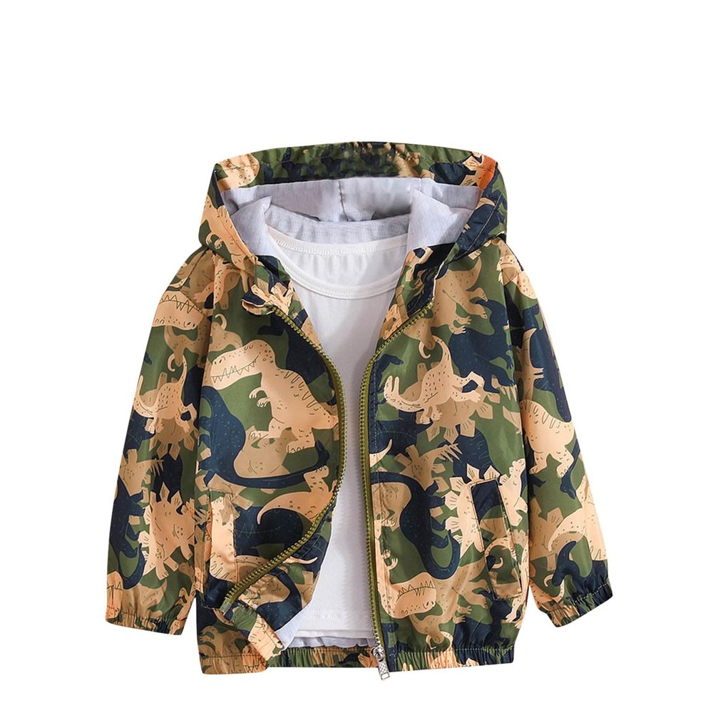 Toddler Kids Baby Boys Outwear Coat Camouflage Dinosaur Print Jacket Zipper Hooded Windproof (Camouflage, 3-4 Years)