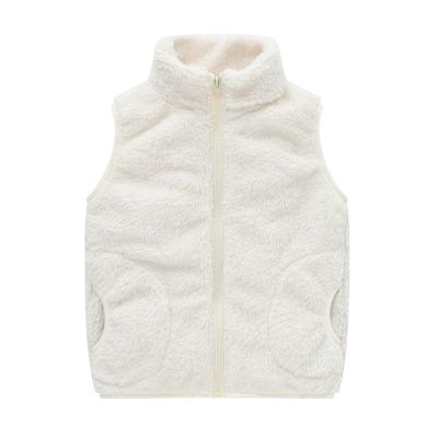 Toddler Solid Color Sleeveless Collar Facecloth Fall and Winter Undershirt Undershirt with Pockets (White, 2-3 Years)