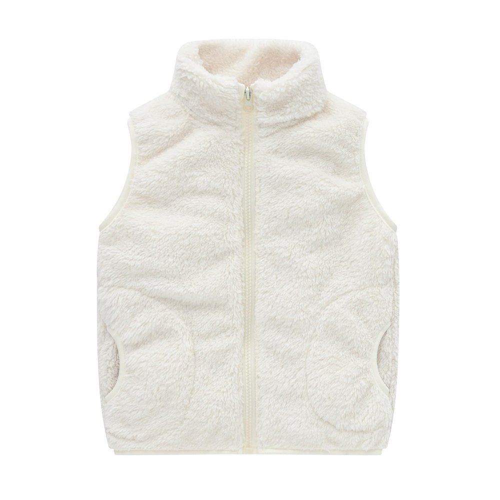 Toddler Solid Color Sleeveless Collar Facecloth Fall and Winter Undershirt Undershirt with Pockets (White, 2-3 Years)
