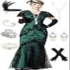 1920s Short Sleeve Floral Sequins Fringe Long Gatsby Flapper Formal Maxi Gown Cocktail Dresses w/Accessories Set Black Green view 1