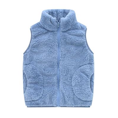 Toddler Solid Color Sleeveless Collar Facecloth Fall and Winter Undershirt Undershirt with Pockets (Blue, 4-5 Years)