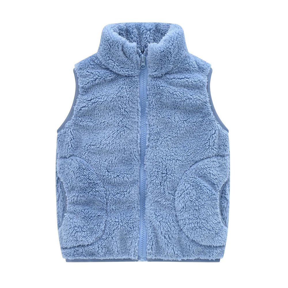 Toddler Solid Color Sleeveless Collar Facecloth Fall and Winter Undershirt Undershirt with Pockets (Blue, 4-5 Years)