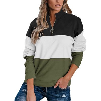 Womens Color Block Quarter Zip Pullovers Long Sleeve Fall Winter Sweatshirts Fashion Casual Tunic Pullover Tops (Army Green,XX-Large)