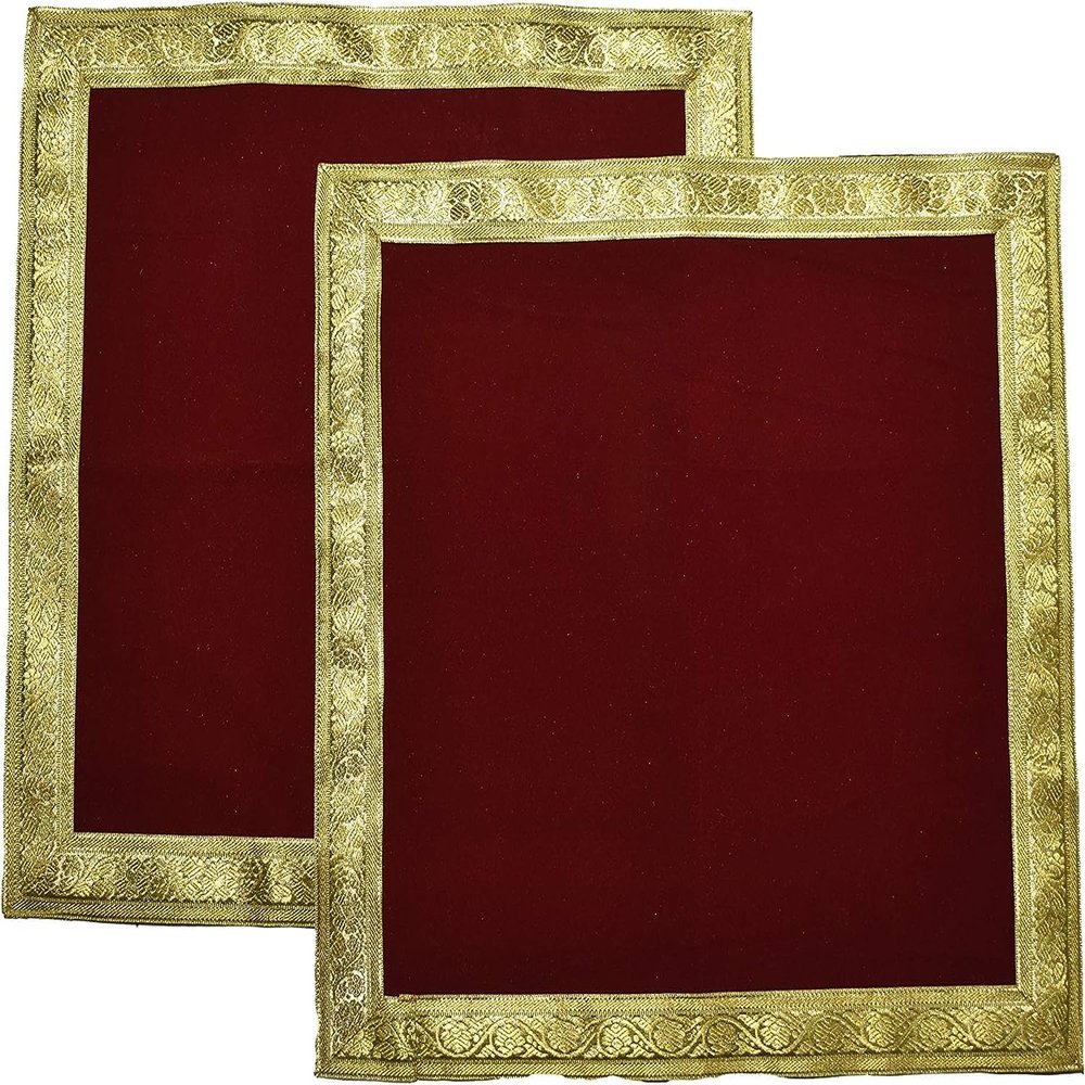 Cotton Pooja Aasana (40 x 40 cm, Red & Gold)