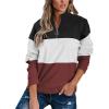 Womens Color Block Quarter Zip Pullovers Long Sleeve Fall Winter Sweatshirts Fashion Casual Tunic Pullover Tops (Wine Red,Large) view 1