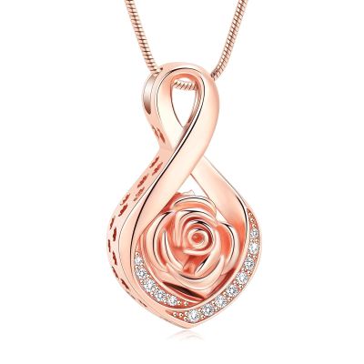 zeqingjw Cremation Jewelry Infinity Urn Necklace for Ashes with Rose Flower Keepsake Urn Memorial Ash Jewelry that Hold Ashes of Human or Pet