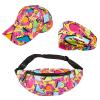 80s 90s Neon Fanny Pack Retro Waist Belt Packs Casual Waist Bag For Men Women And Baseball Caps 3D Print Hats 80s Vintage Hat Adjustable Unisex Caps For Travel Party Festival Hiking Cycling. 3 Pack view 1