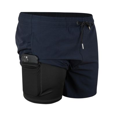 JOYSON Mens Swim Trunks with Compression Liner Quick Dry 5" Beach Shorts Workout Shorts with Pockets Dark Blue L