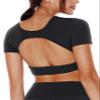 ENERBLOOM Open Back Workout Crop Tops for Women Backless Yoga Shirts Gym Short Sleeve Mild Support Compression Tee with Bra XX-Large Black view 1