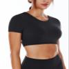 ENERBLOOM Open Back Workout Crop Tops for Women Backless Yoga Shirts Gym Short Sleeve Mild Support Compression Tee with Bra XX-Large Black view 2