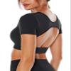 ENERBLOOM Open Back Workout Crop Tops for Women Backless Yoga Shirts Gym Short Sleeve Mild Support Compression Tee with Bra XX-Large Black view 3