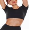 ENERBLOOM Open Back Workout Crop Tops for Women Backless Yoga Shirts Gym Short Sleeve Mild Support Compression Tee with Bra XX-Large Black view 4