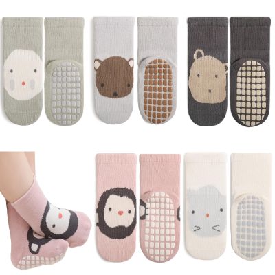 Exegawe Baby Non Slip Socks - 5 Pairs Toddler Kids All Weather Crew Length Anti Skid Soles Socks(Pink Monkey,S/6-12M)