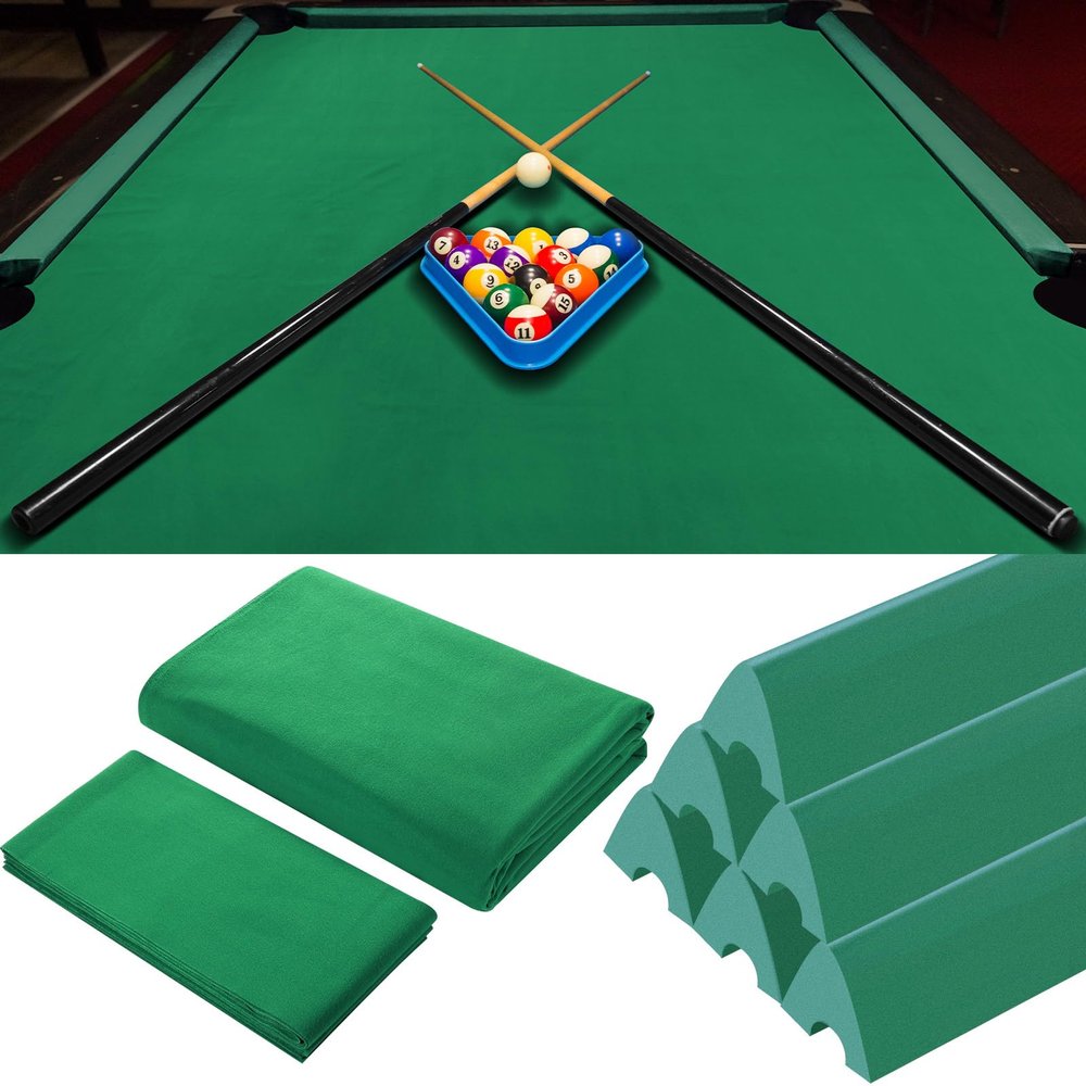 Mixweer Billiard Cloth for 8 ft Pool Table Pre Cut Felt with 6 Cloth Strips and 6 Pool Table Rubber Bumpers for Bars, Clubs, Hotels Replacement(Green)