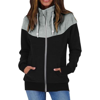 SHAOBGE Zip Sweatshirts for Women Womens Casual Solid Contrast Long Sleeve Zipper Coat Pocket Fleece Hoodie Women Zip (Black, L)