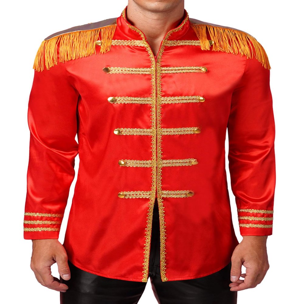 Agoky Mens Hippie Music Star 1960s Xmas SGT Sergeant Pepper Jacket Halloween Costumes Red Small