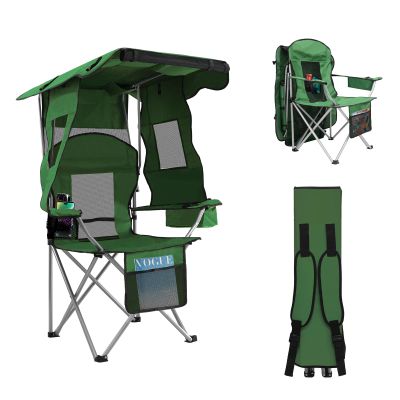 ptlsy Folding Camping Chair with Canopy, Beach Chair with Canopy Shade with Cup Holders, Cooler Bag for Camping, Fishing, Beach, Sports and Concert (Green)