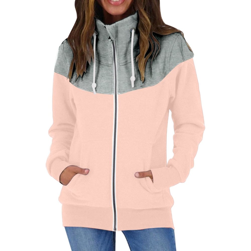 SHAOBGE Zip Sweatshirts for Women Womens Casual Solid Contrast Long Sleeve Zipper Coat Pocket Fleece Hoodie Women Zip (Pink, M)
