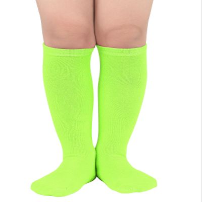 Zando Kids Soccer Socks Girls' Cotton Softball Socks - Long Knee High School Uniform Stockings for Boys & Girls Neon Green 6-9 Years