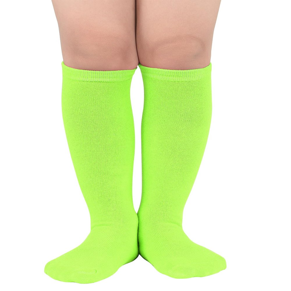 Zando Kids Soccer Socks Girls' Cotton Softball Socks - Long Knee High School Uniform Stockings for Boys & Girls Neon Green 6-9 Years