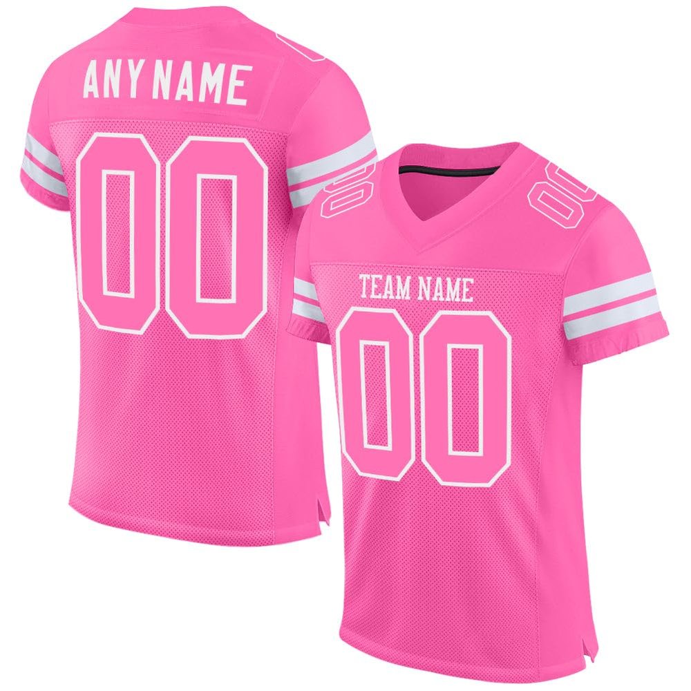 Custom Football Jersey for Men Women Youth, Pink and Pink White, Athletic Sports Shirt Personalized Stitched Printed Name Number