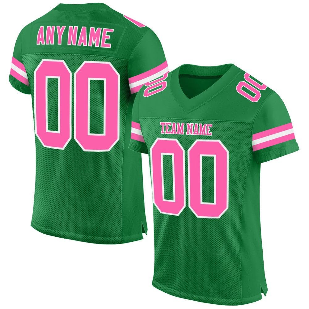 Custom Football Jersey for Men Women Youth, Color Green and Pink White, Athletic Sports Shirt Personalized Stitched Printed Name Number