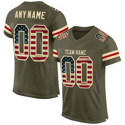 Custom Football Jersey for Men Women Youth, Dark Yellowish Green and USA Flag Cream, Athletic Sports Shirt Personalized Stitched Printed Name Number