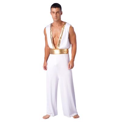 YOOJIA Halloween Arabian Prince Costume for Mens Deep V Neck Loose Jumpsuit Folk Hero Cosplay Fancy Dress White 3X-Large