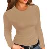 Afibi Women Ribbed Long Sleeve Crew Neck Slim Fit Stretchy Basic T Shirts Tops (X-Large, Dark Khaki) view 1