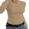 Afibi Women Ribbed Long Sleeve Crew Neck Slim Fit Stretchy Basic T Shirts Tops (X-Large, Dark Khaki) view 2