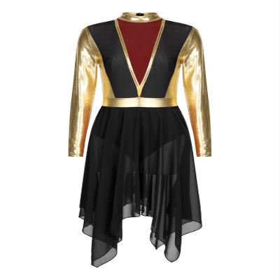 Freebily Liturgical Dancewear for Women Long Sleeve Contemporary Dance Costumes Asmmetrical Praise Dance Dresses Black A XX-Large